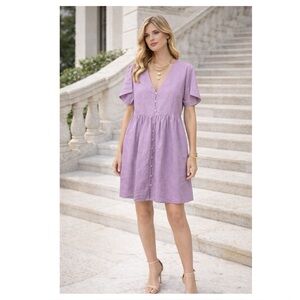 NEW Madewell Linen-Blend Alexandra Button-Front Mini Dress Size‎ S Vibrant Lilac